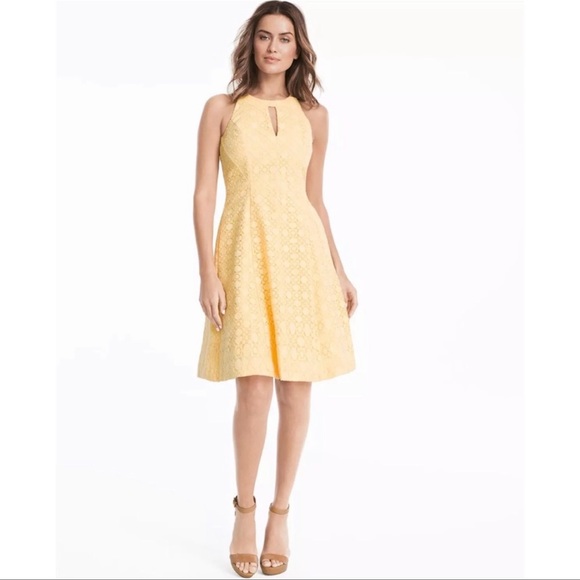 White House Black Market Yellow Lace Halter Dress - Picture 1 of 11